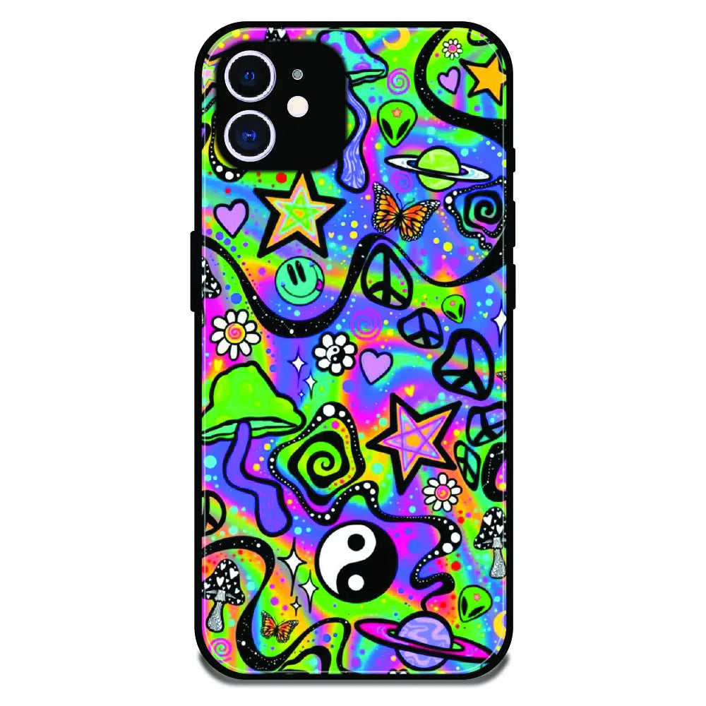 Psychedelic Rainbow Doodle - Glossy Metal Silicone Case For Apple iPhone 12