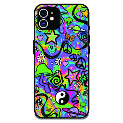 Psychedelic Rainbow Doodle - Glossy Metal Silicone Case For Apple iPhone 12