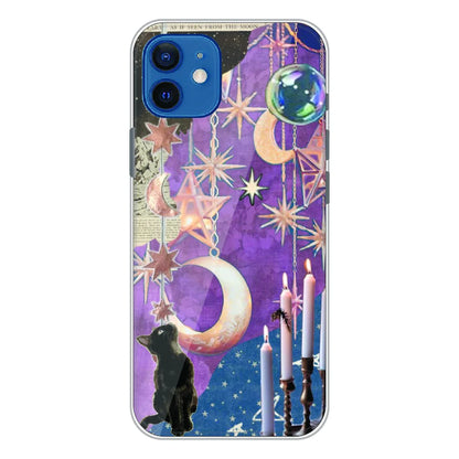 Celestial Moon Cat Art - Printed Silicone Case For Apple iPhone 12