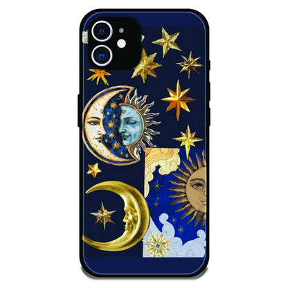 Celestial Sun Moon Collage - Glossy Metal Silicone Case For Apple iPhone 12