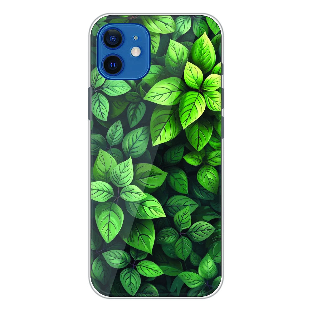 Lush Green Leaf Pattern - Printed Silicone Case For Apple iPhone 12