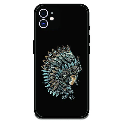 Tribal Warrior Feather Headdress - Glossy Metal Silicone Case For Apple iPhone 12