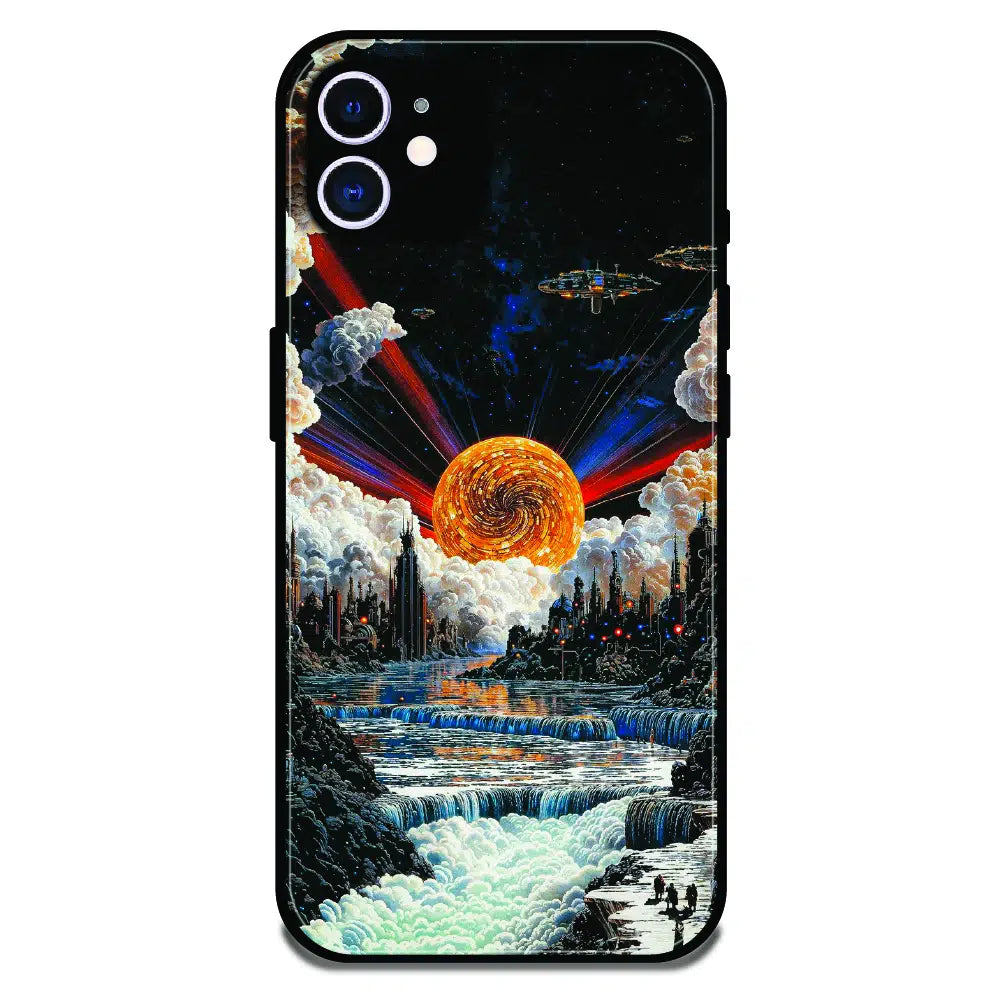 Cosmic Fantasy Sun Landscape - Glossy Metal Silicone Case For Apple iPhone 12