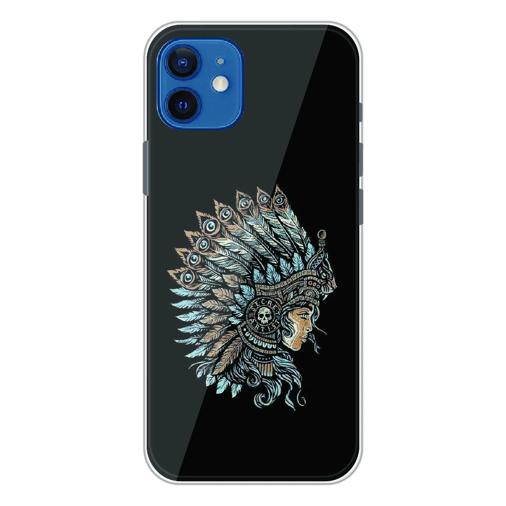 Tribal Warrior Feather Headdress - Printed Silicone Case For Apple iPhone 12