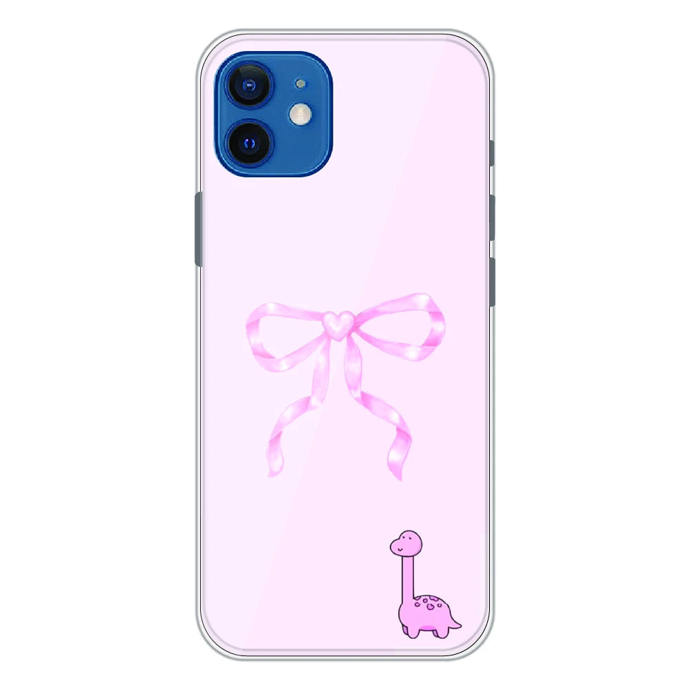 Cute Pink Dino Bow - Printed Silicone Case For Apple iPhone 12