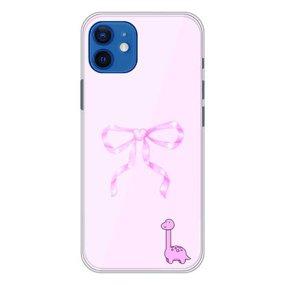 Cute Pink Dino Bow - Printed Silicone Case For Apple iPhone 12