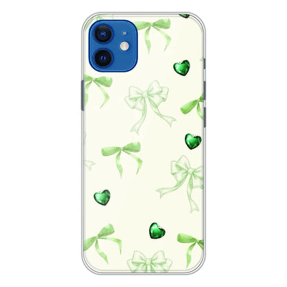 Elegant Green Bow & Heart Pattern - Printed Silicone Case For Apple iPhone 12