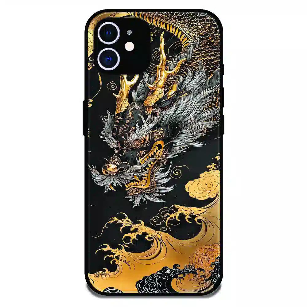 Golden Dragon Japanese Art - Glossy Metal Silicone Case For Apple 12