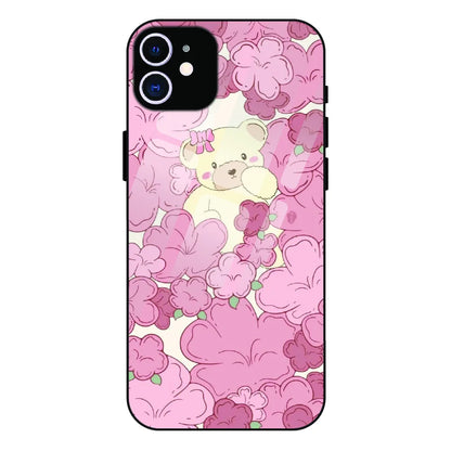 Blush Teddy Floral - Glass Case For Apple iPhone 12