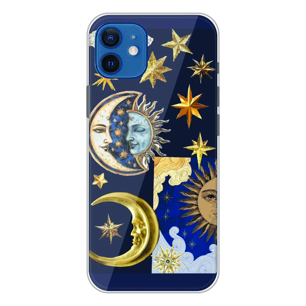 Celestial Sun Moon Collage - Printed Silicone Case For Apple iPhone 12