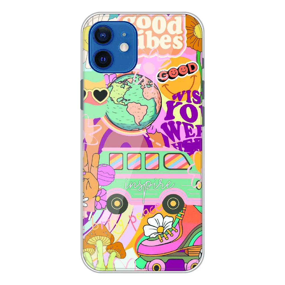 Good Vibes Retro Travel Art - Printed Silicone Case For Apple iPhone 12