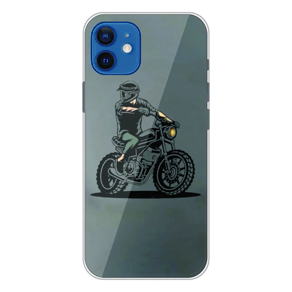 Vintage Biker Rider Art - Printed Silicone Case For Apple iPhone 12