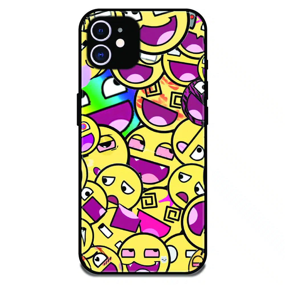 Emoji Chaos Pop Art - Glossy Metal Silicone Case For Apple iPhone 12