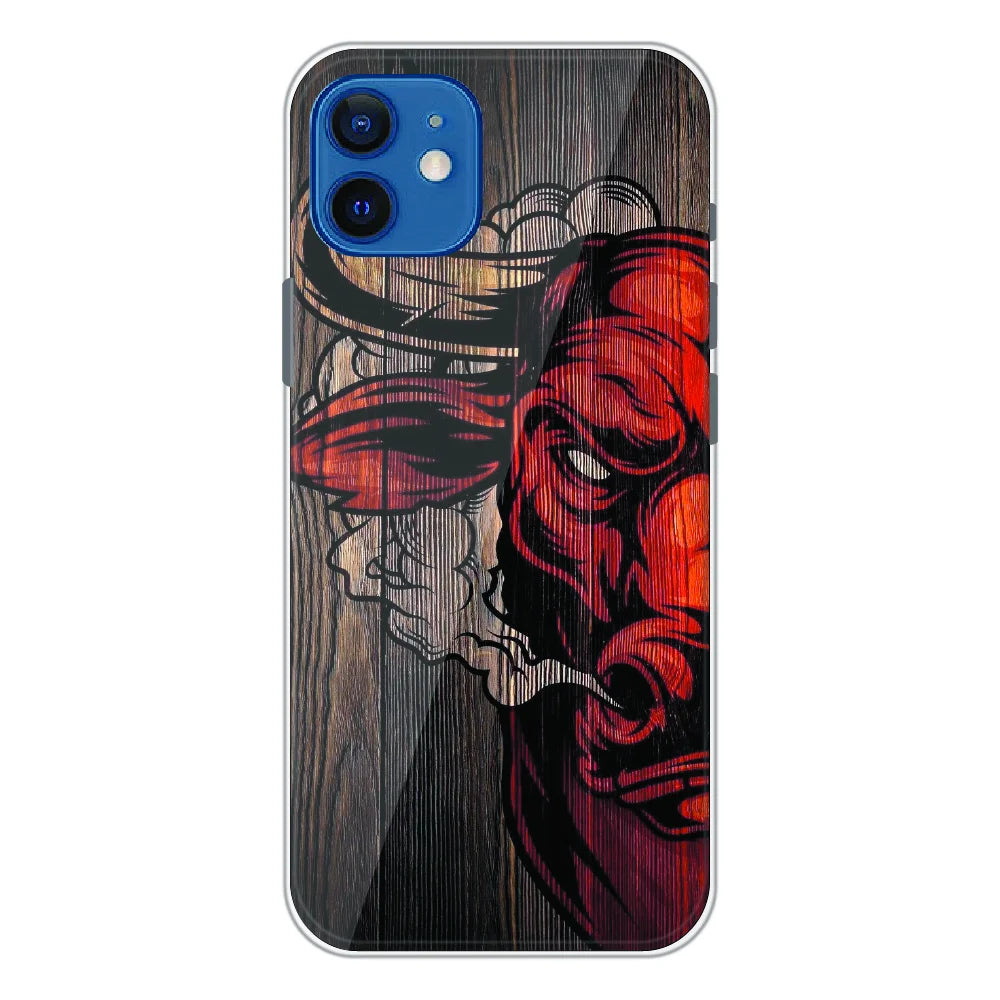 Abstract Red Mask Wood Art - Printed Silicone Case For Apple iPhone 12