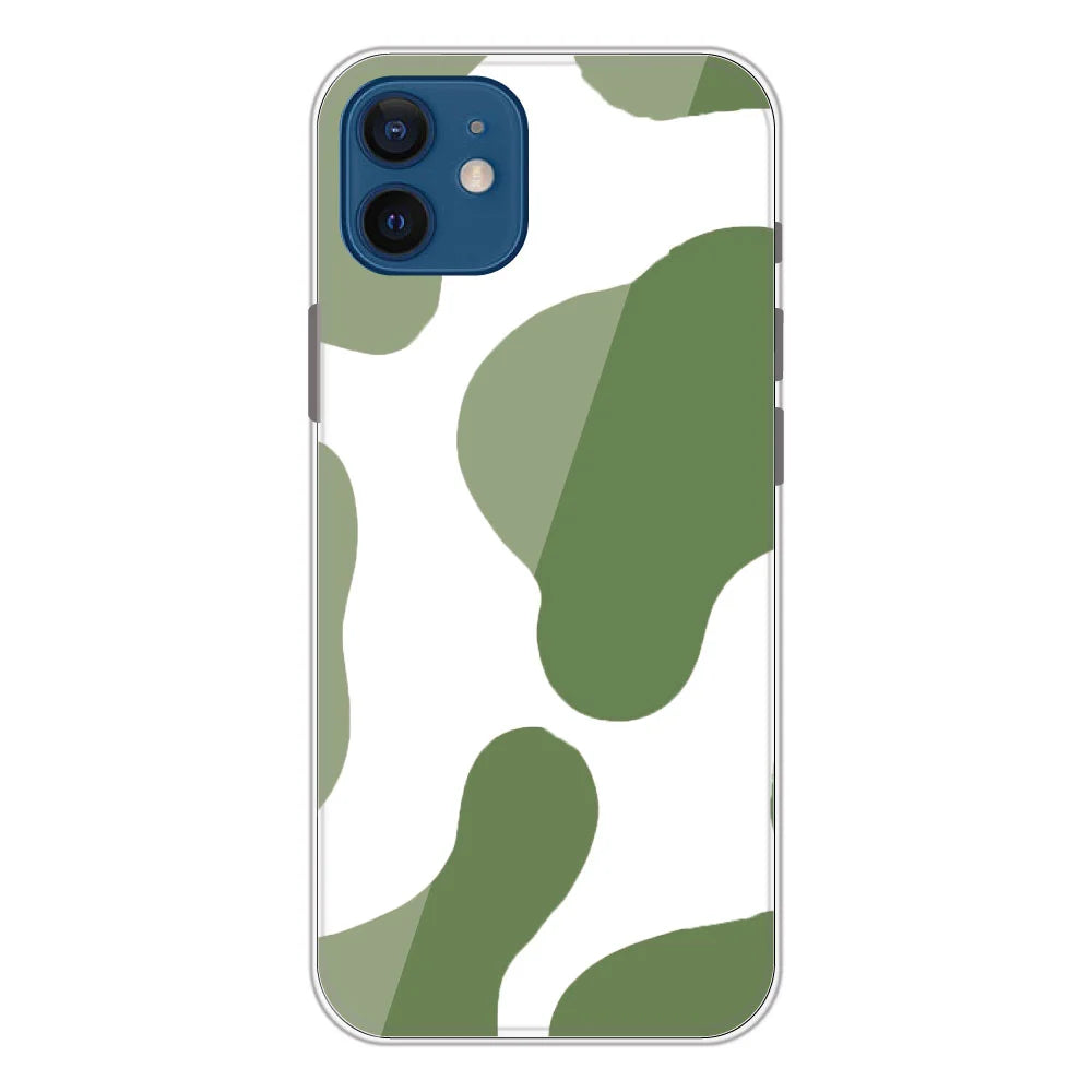 Olive Green Cow Print - Clear Printed Silicone Case For Apple iPhone Models- Apple iPhone 12 mini