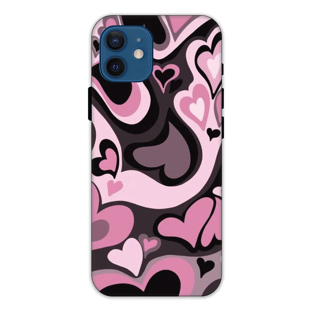 Pink & Black Mini Hearts Hard Case Apple iPhone 12 Mini Models