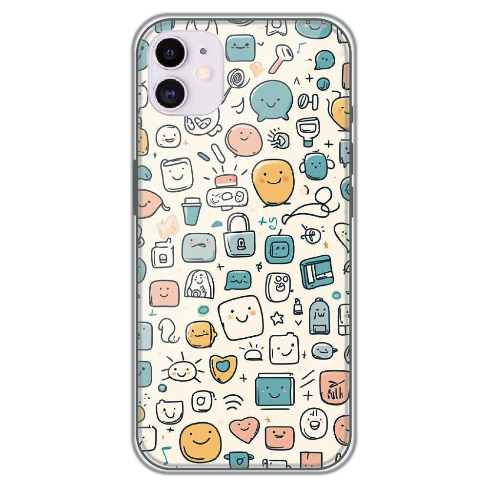 Happy Doodle Icons - Printed Silicone Case for Apple iPhone 12 Mini