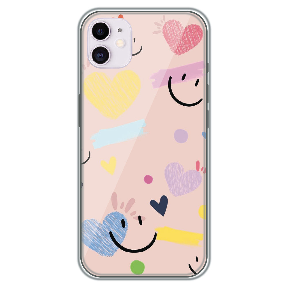 Happy Hearts Doodle - Printed Silicone Case for Apple iPhone 12 Mini