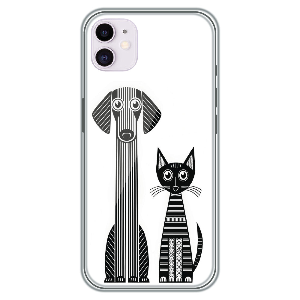 Line Art Dog & Cat - Printed Silicone Case for Apple iPhone 12 Mini