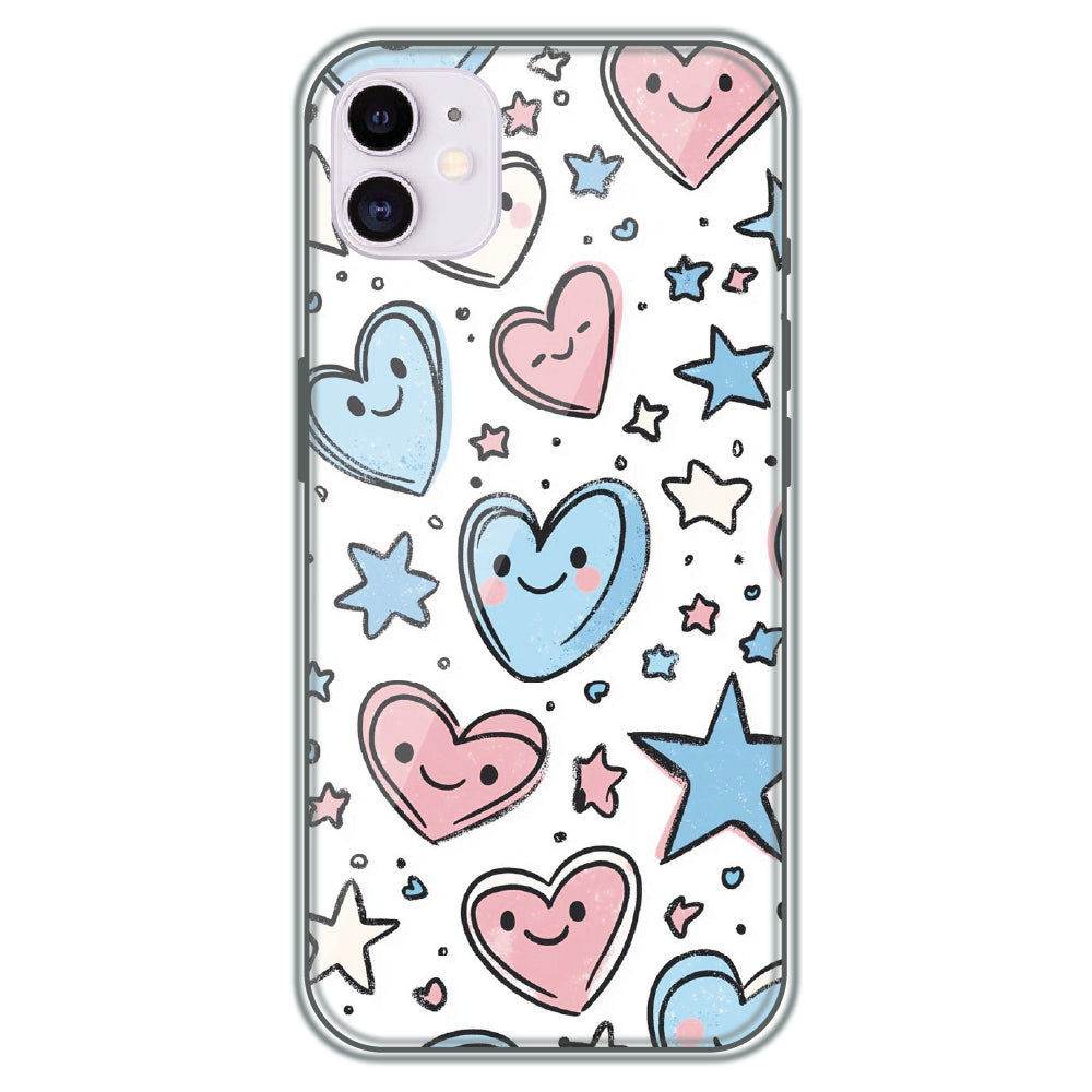 Smiling Hearts & Stars - Printed Silicone Case for Apple iPhone 12 Mini