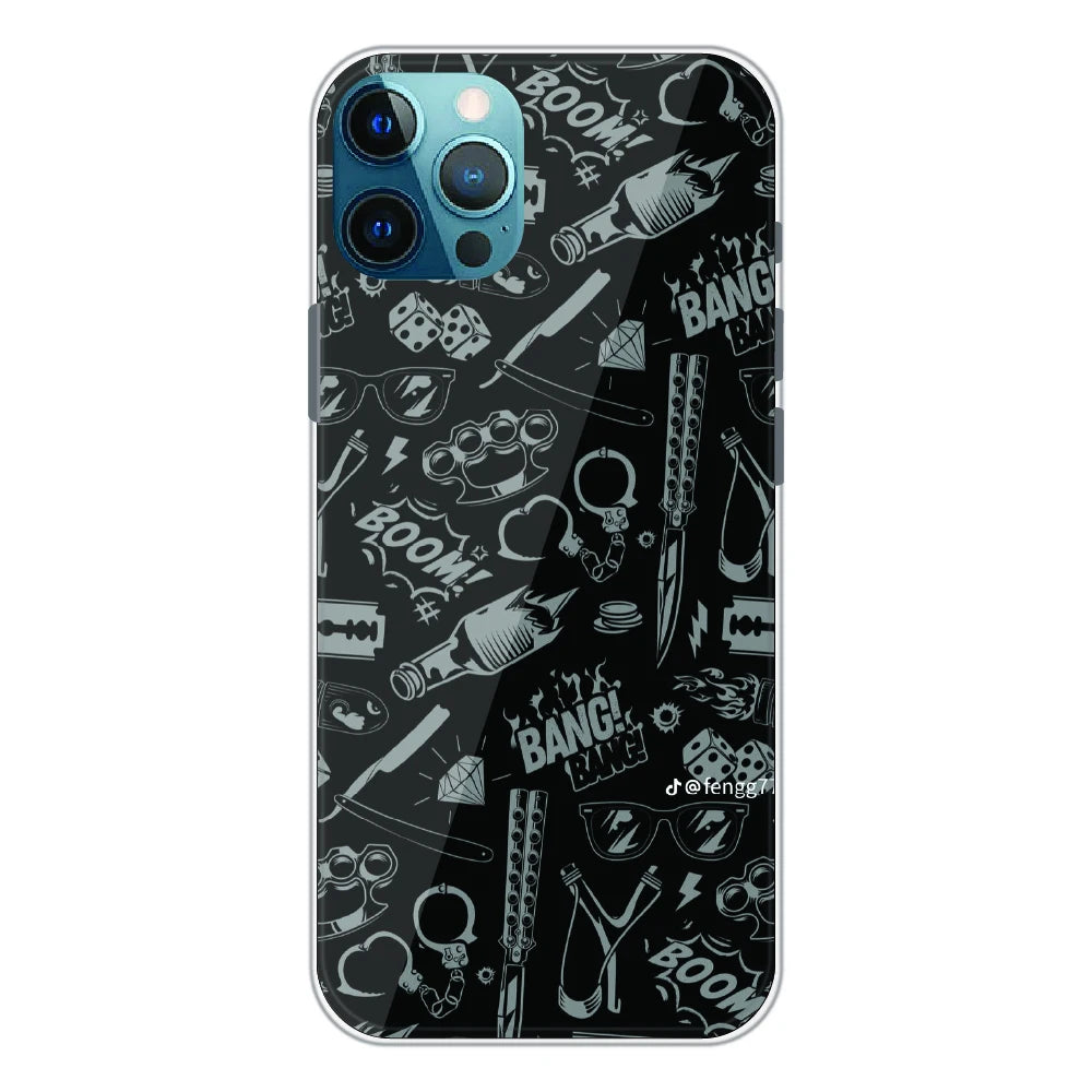 Black Graphic Street Art - Printed Silicone Case For Apple iPhone 12 Pro