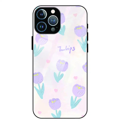 Pastel Tulip Floral - Glass Case For Apple iPhone 12 Pro