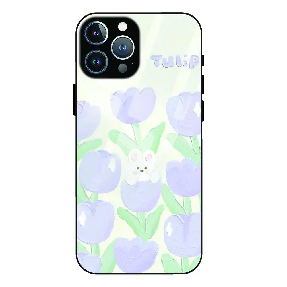 Cute Bunny Tulip - Glass Case For Apple iPhone 12 Pro