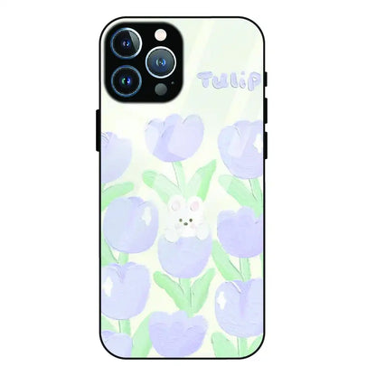 Cute Bunny Tulip - Glass Case For Apple iPhone 12 Pro