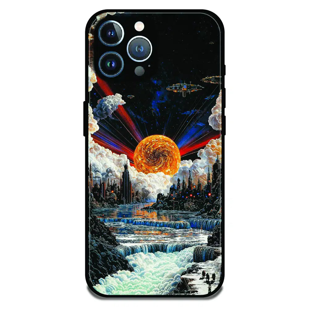Cosmic Fantasy Sun Landscape - Glossy Metal Silicone Case For Apple iPhone 12 Pro