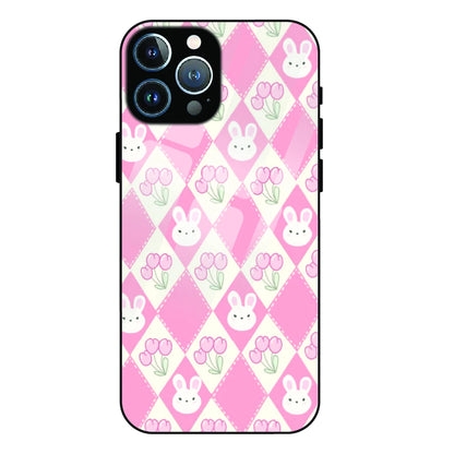 Pink Bunny Argyle - Glass Case For Apple iPhone 12 Pro