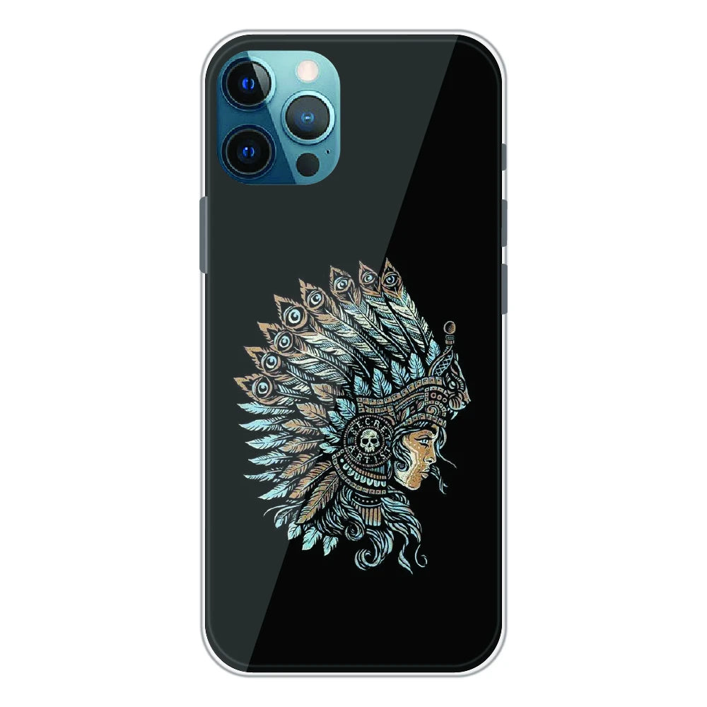 Tribal Warrior Feather Headdress - Printed Silicone Case For Apple iPhone 12 Pro