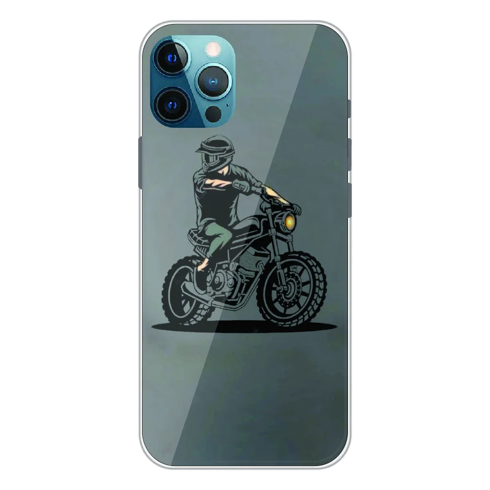 Vintage Biker Rider Art - Printed Silicone Case For Apple iPhone 12 Pro