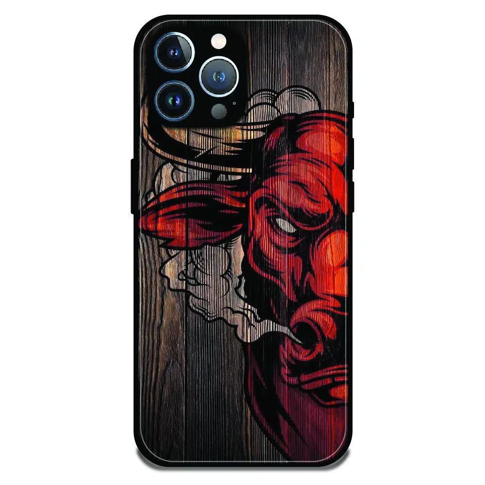 Abstract Red Mask Wood Art - Glossy Metal Silicone Case For Apple iPhone 12 Pro