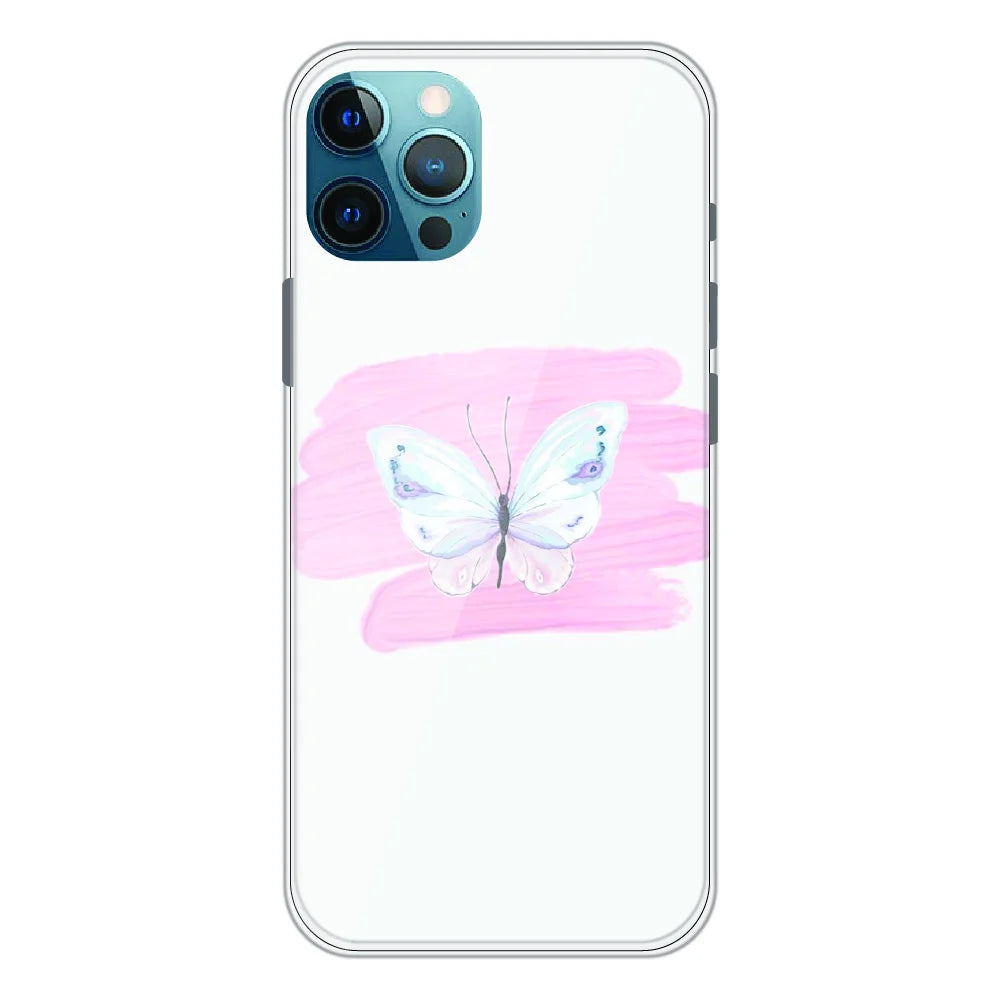Minimal Butterfly Blush Art - Printed Silicone Case For Apple iPhone 12 Pro