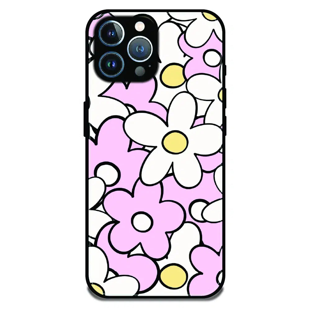 Pink Daisy Floral Pop - Glossy Metal Silicone Case For Apple iPhone 12 Pro