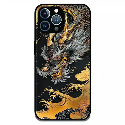 Golden Dragon Japanese Art - Glossy Metal Silicone Case For Apple 12 Pro