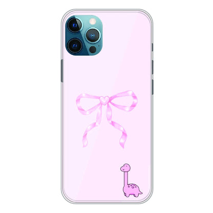 Cute Pink Dino Bow - Printed Silicone Case For Apple iPhone 12 Pro