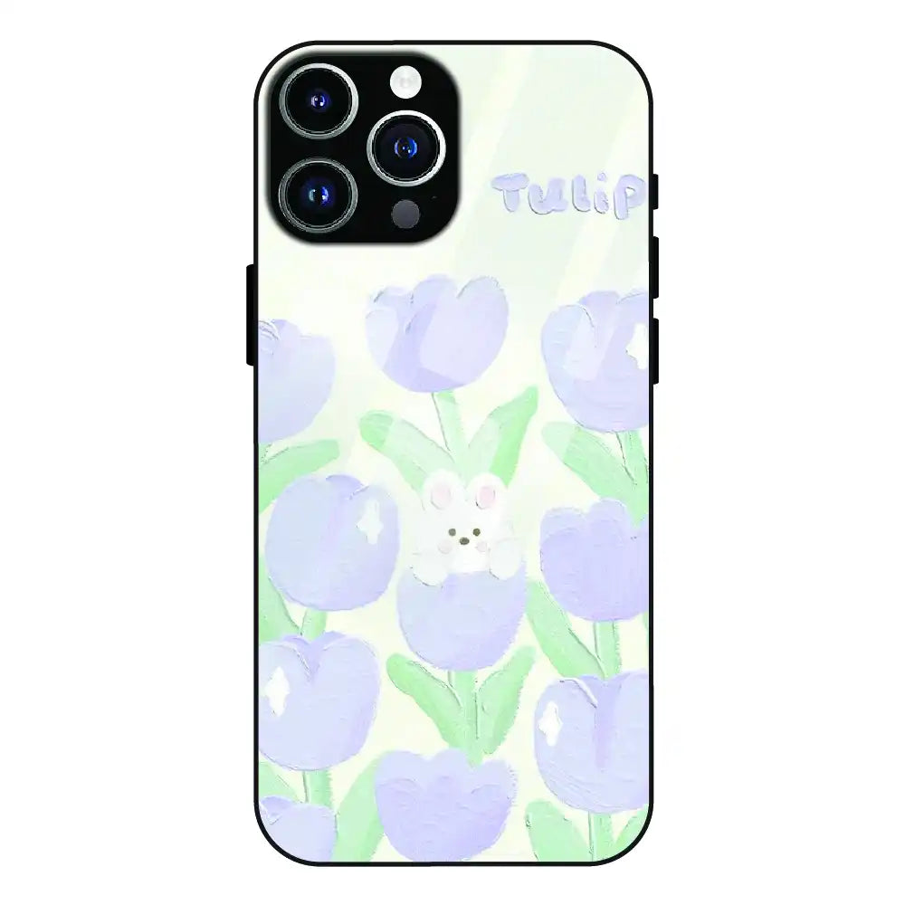 Cute Bunny Tulip - Glass Case For Apple iPhone 12 Pro Max