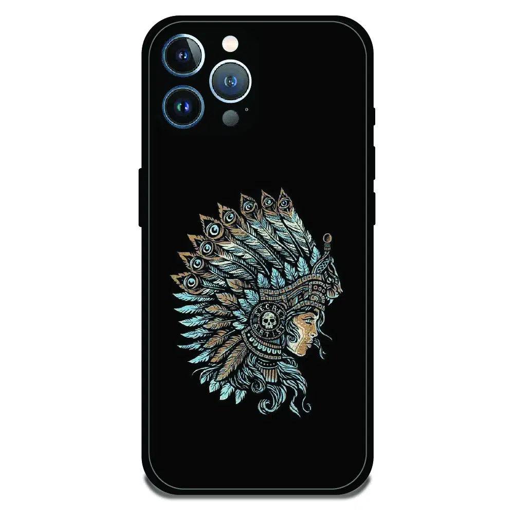 Tribal Warrior Feather Headdress - Glossy Metal Silicone Case For Apple iPhone 12 Pro Max