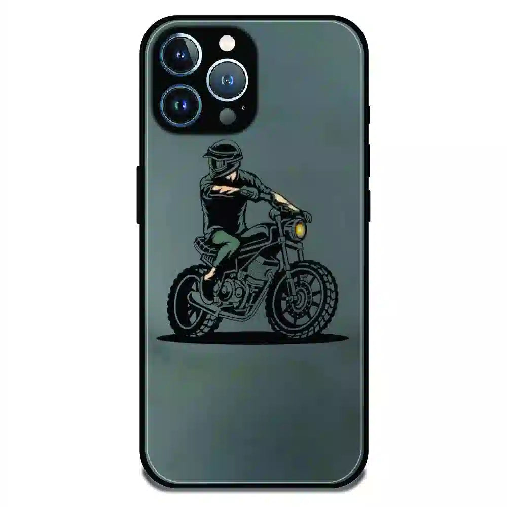 Vintage Biker Rider Art - Glossy Metal Silicone Case For Apple iPhone 12 Pro Max