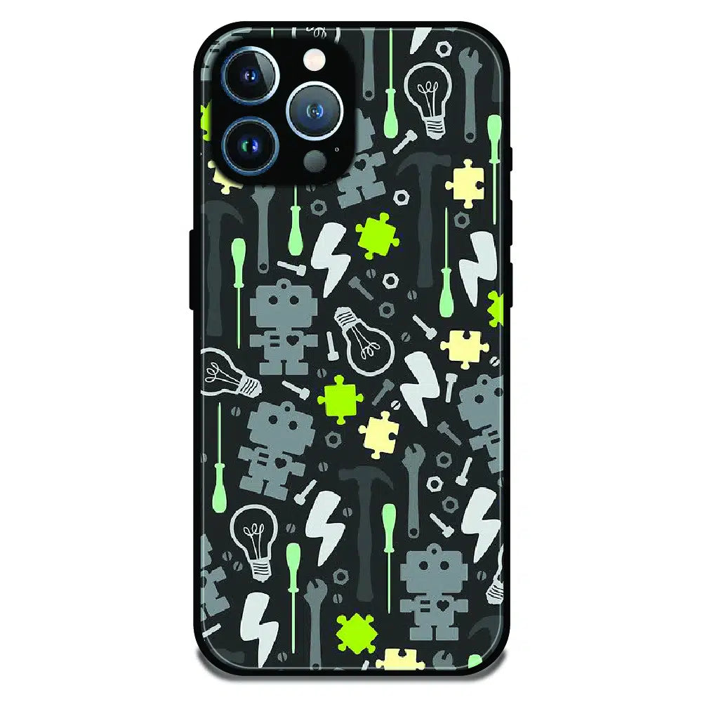 Robot Tools Pattern - Glossy Metal Silicone Case For Apple iPhone 12 Pro Max