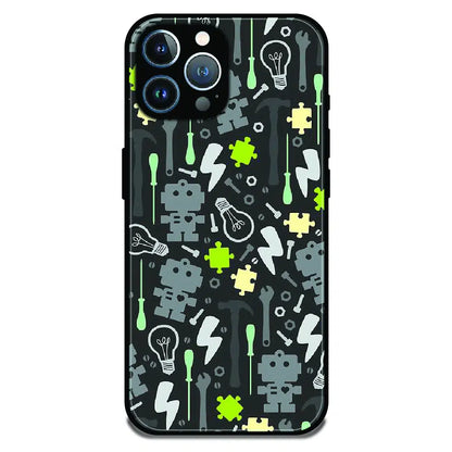 Robot Tools Pattern - Glossy Metal Silicone Case For Apple iPhone 12 Pro Max