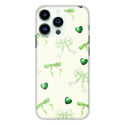 Elegant Green Bow & Heart Pattern - Printed Silicone Case For Apple iPhone 12 Pro Max