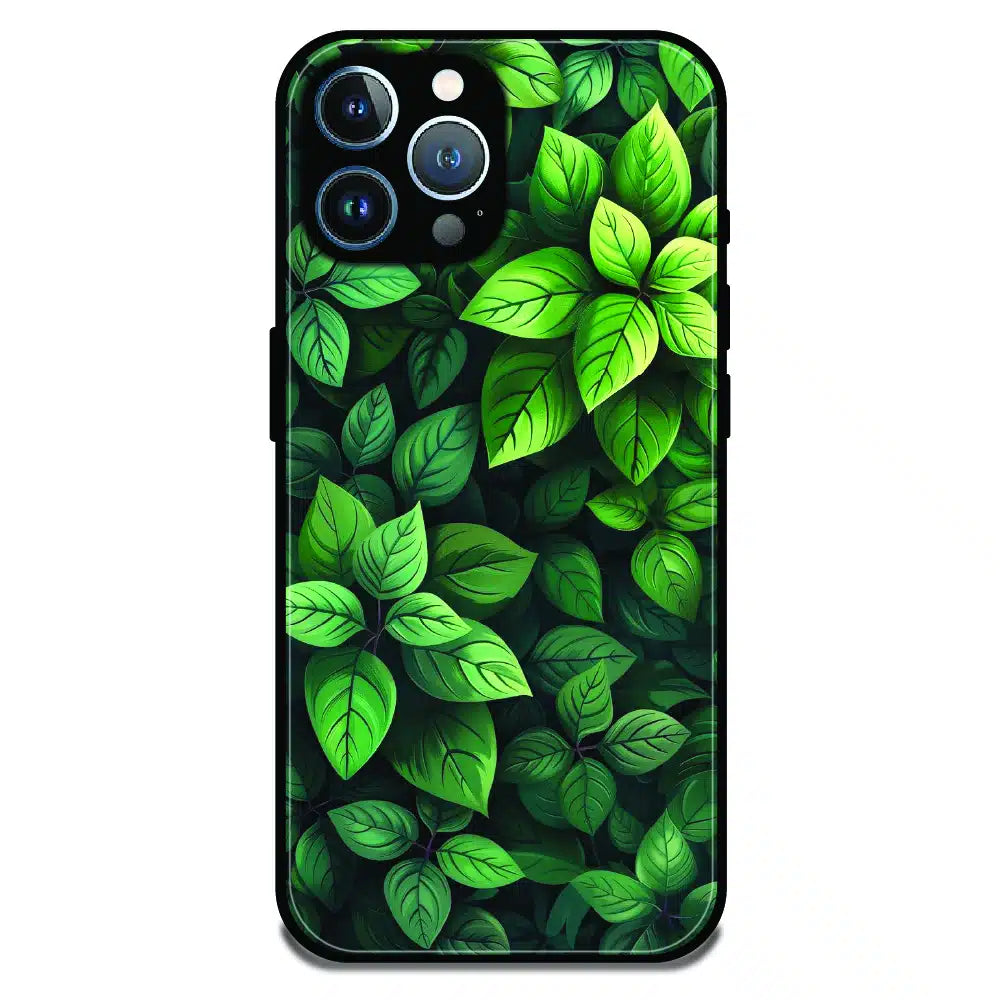 Lush Green Leaf Pattern - Glossy Metal Silicone Case For Apple iPhone 12 Pro Max