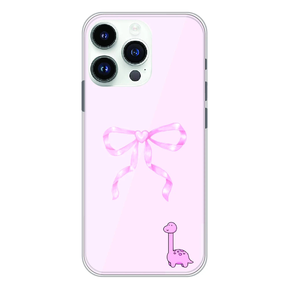 Cute Pink Dino Bow - Printed Silicone Case For Apple iPhone 12 Pro Max