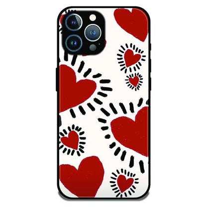 Red Heart Doodle Art - Glossy Metal Silicone Case For Apple iPhone 12 Pro Max