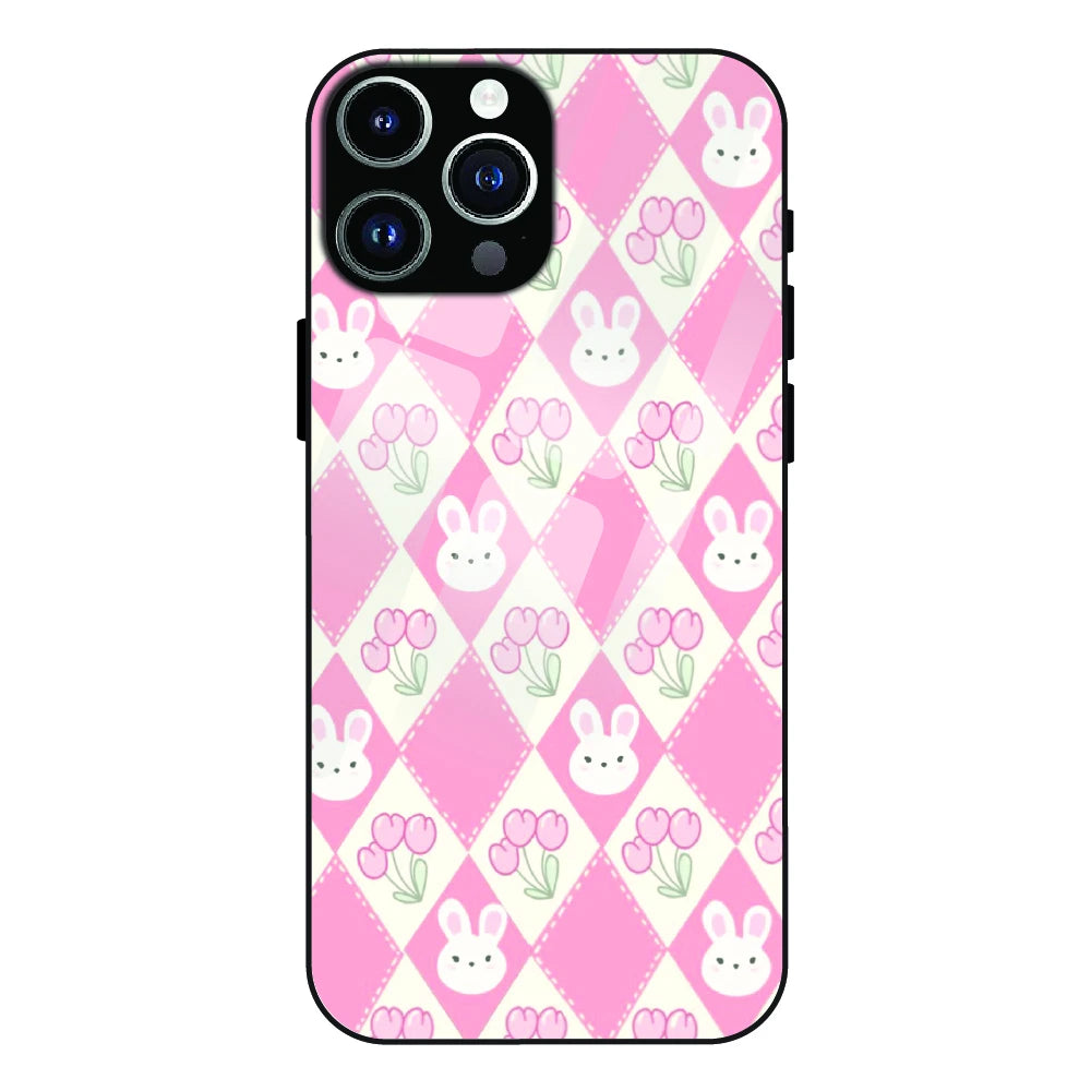 Pink Bunny Argyle - Glass Case For Apple iPhone 12 Pro Max