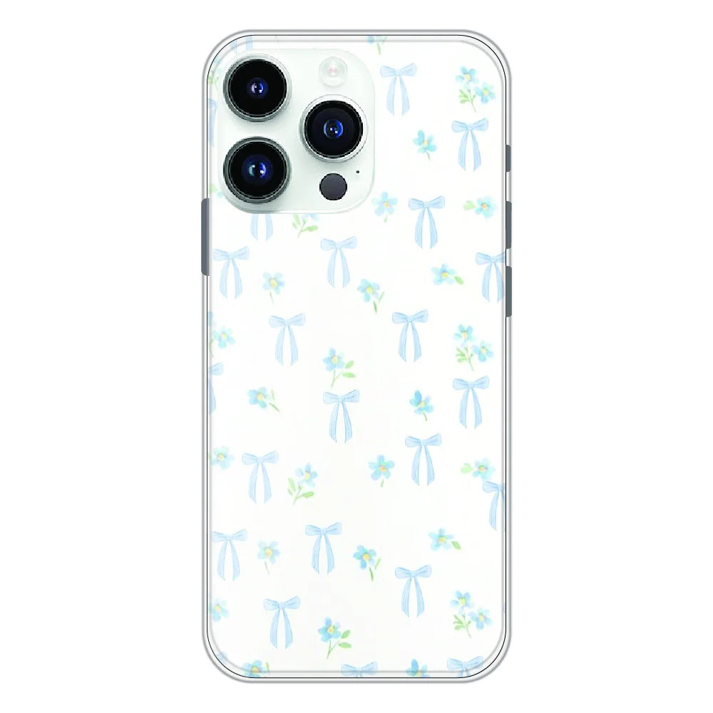 Soft Blue Bow Floral - Printed Silicone Case For Apple iPhone 12 Pro Max