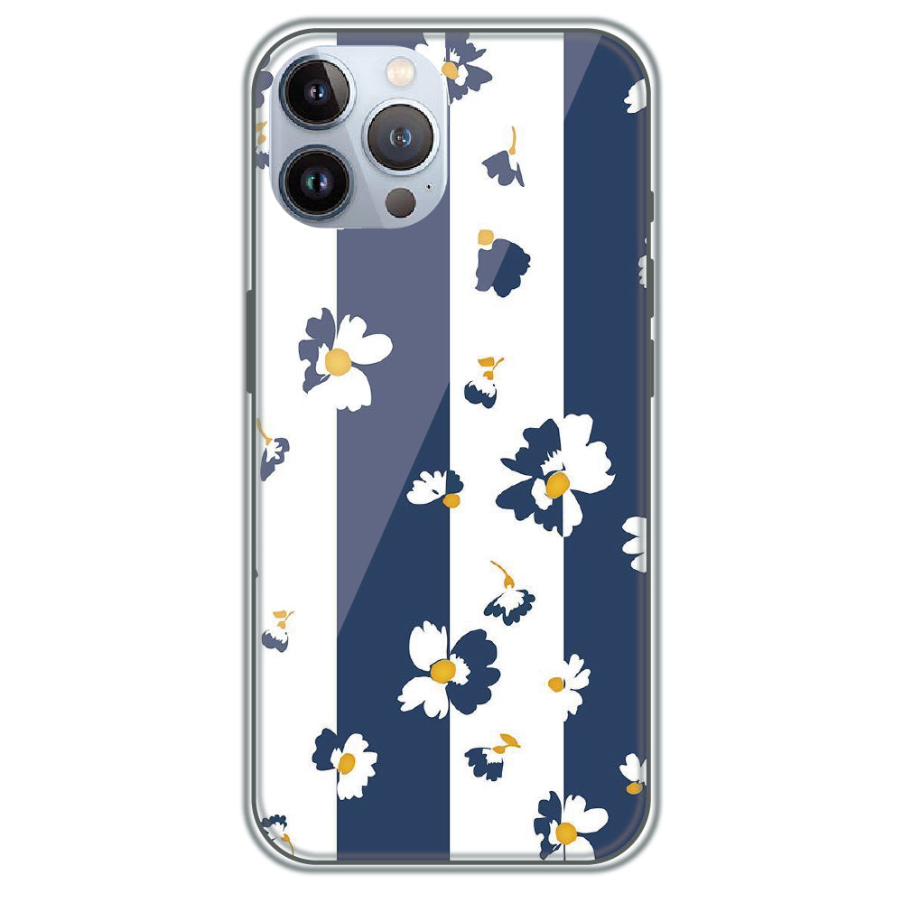 Blue Daisy Stripes - Printed Silicone Case for Apple iPhone 12 Pro Max