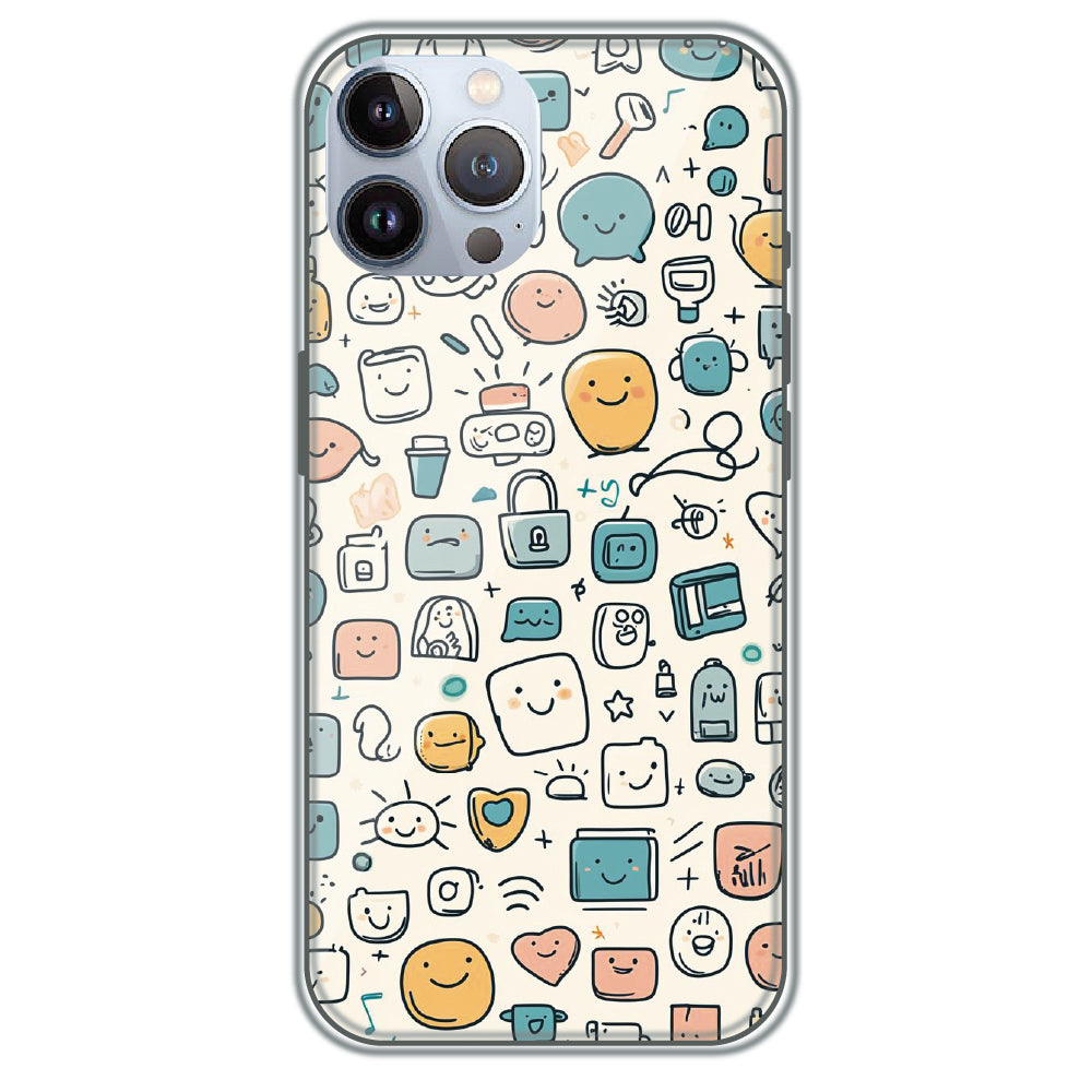 Happy Doodle Icons - Printed Silicone Case for Apple iPhone 12 Pro Max